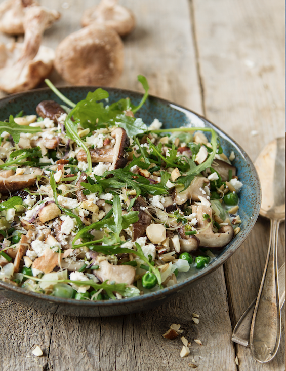 Naakte haver 'risotto' met paddenstoelen